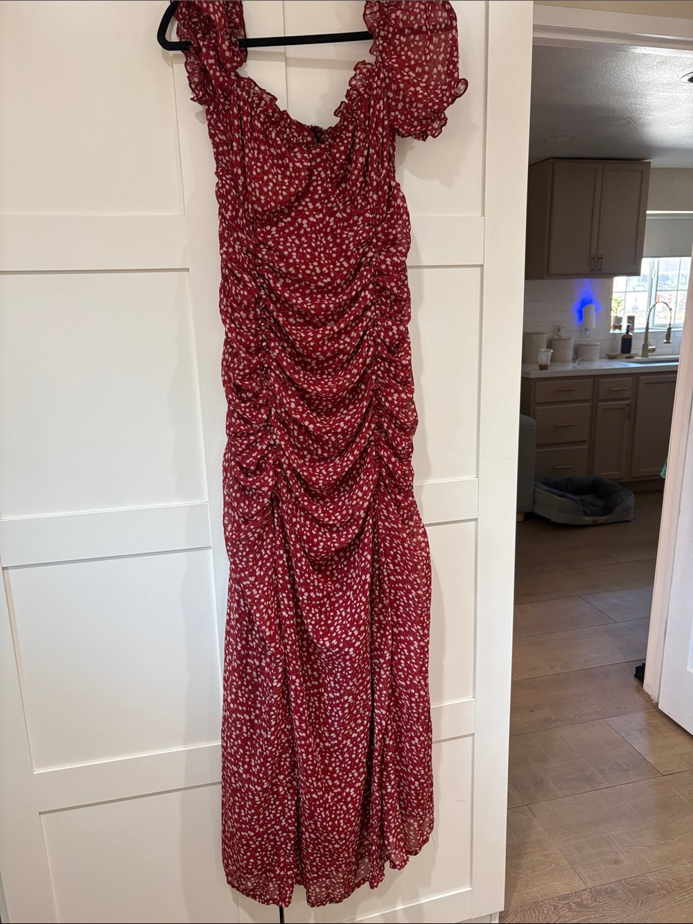 Nasty gal Red Floral Ruched Maxi Dress